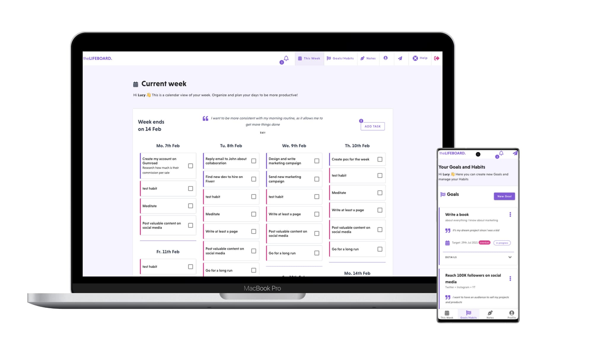 theLIFEBOARD on mobile and desktop